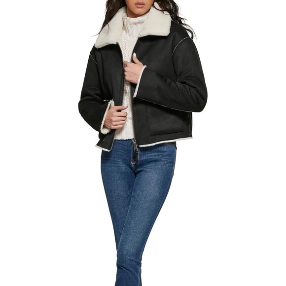 DKNY Reversible Faux Fur Coat - Picture 1 of 6